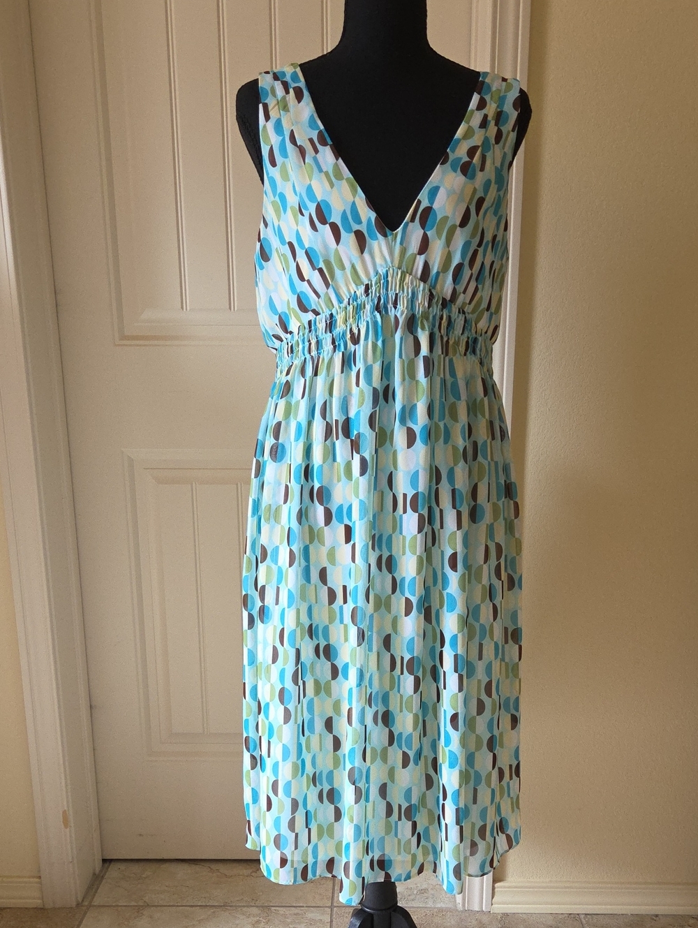 Blu Sage Sleeveless V-Neck Polka Dot Midi Dress, Size 12